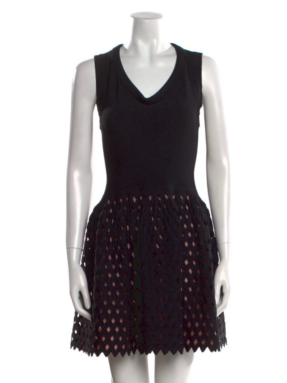 Alaia Sleeveless V-Neck Laser-Cut Mini Dress